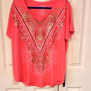 Time and Tru Pink Embellished V-Neck Tee